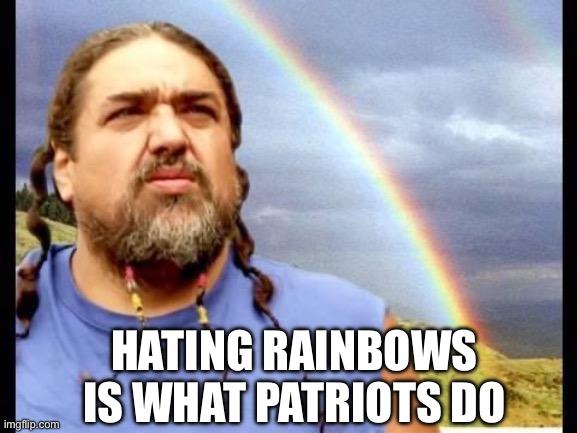 Double Rainbow All the Way! | HATING RAINBOWS IS WHAT PATRIOTS DO | image tagged in double rainbow all the way | made w/ Imgflip meme maker