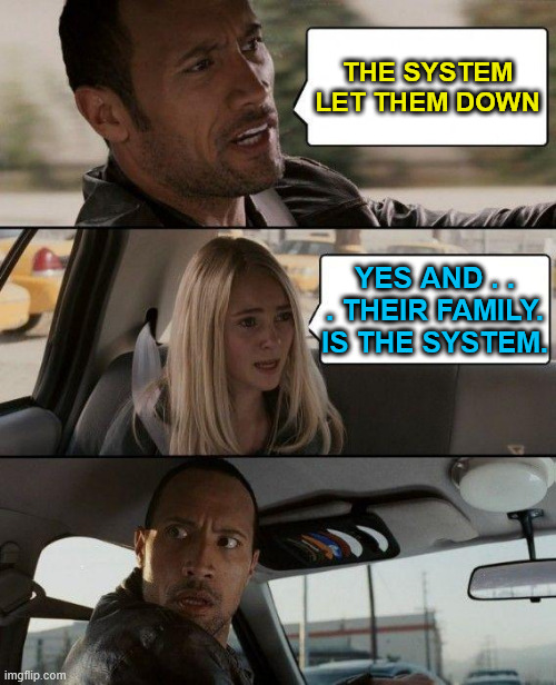 System failed them | THE SYSTEM LET THEM DOWN; YES AND . . . THEIR FAMILY. IS THE SYSTEM. | image tagged in memes,blame,family,failed | made w/ Imgflip meme maker