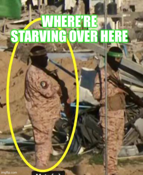 We’re starving over here in Palestine/Gaza | WHERE’RE STARVING OVER HERE | image tagged in terrorists | made w/ Imgflip meme maker