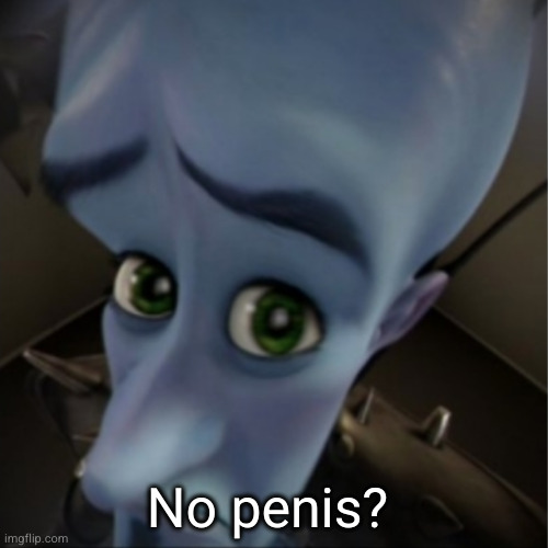 Megamind peeking | No penis? | image tagged in megamind peeking | made w/ Imgflip meme maker