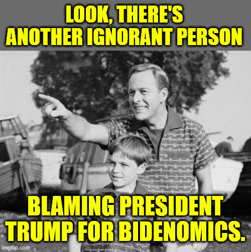 Ignorant blaming Trump for Bidenomics... | LOOK, THERE'S ANOTHER IGNORANT PERSON; BLAMING PRESIDENT TRUMP FOR BIDENOMICS. | image tagged in memes,look son,political,reposts | made w/ Imgflip meme maker