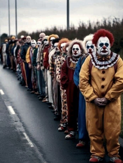 The Karnival Klown Klan of southern Nova Scotia | image tagged in memes,cursed image | made w/ Imgflip meme maker