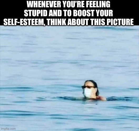 Dumb | WHENEVER YOU’RE FEELING STUPID AND TO BOOST YOUR SELF-ESTEEM, THINK ABOUT THIS PICTURE | image tagged in face mask | made w/ Imgflip meme maker