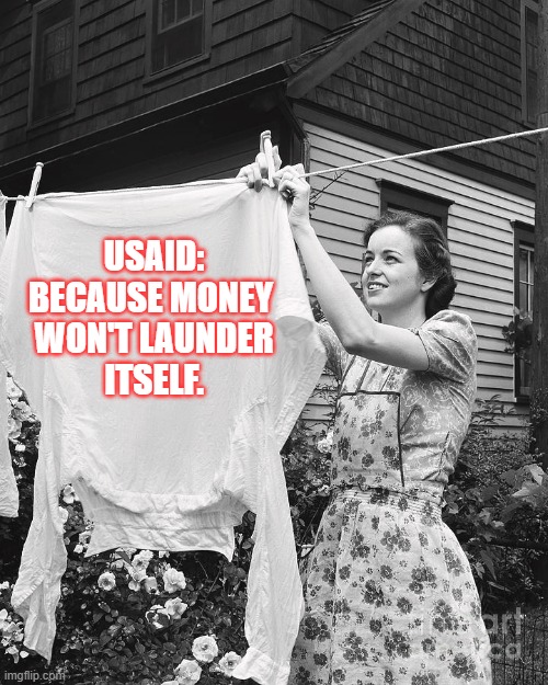 Dirty Laundry | USAID:
BECAUSE MONEY 
WON'T LAUNDER
ITSELF. | image tagged in laundered money,democrat corruption,usaid | made w/ Imgflip meme maker