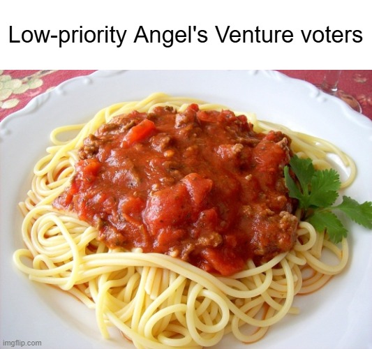 Spaghetti  | Low-priority Angel's Venture voters | image tagged in spaghetti | made w/ Imgflip meme maker