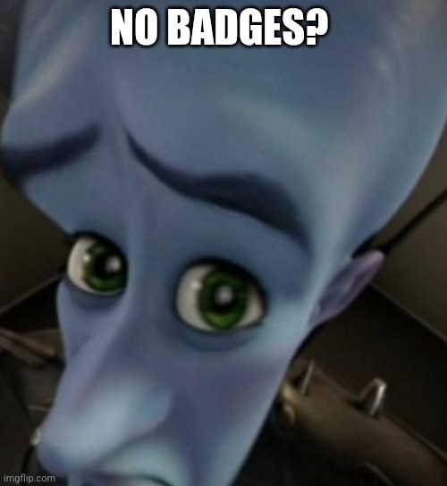 Megamind no bitches | NO BADGES? | image tagged in megamind no bitches | made w/ Imgflip meme maker