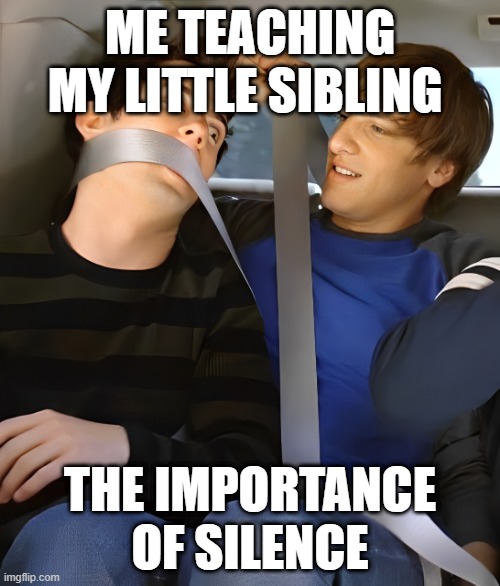 little sibling | ME TEACHING MY LITTLE SIBLING; THE IMPORTANCE OF SILENCE | image tagged in memes | made w/ Imgflip meme maker