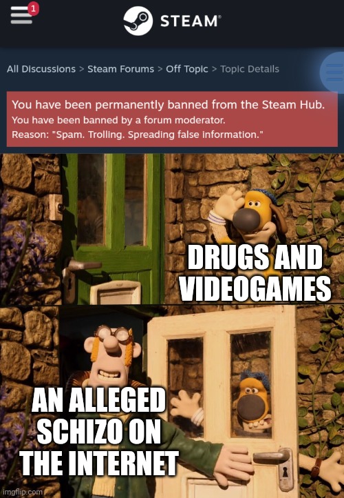 DRUGS AND VIDEOGAMES; AN ALLEGED SCHIZO ON THE INTERNET | image tagged in farmer hits bitzer | made w/ Imgflip meme maker