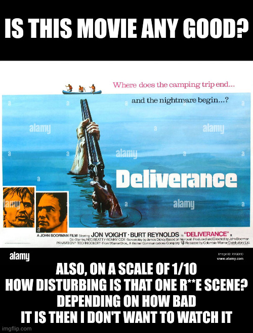 IS THIS MOVIE ANY GOOD? ALSO, ON A SCALE OF 1/10 HOW DISTURBING IS THAT ONE R**E SCENE?
DEPENDING ON HOW BAD IT IS THEN I DON'T WANT TO WATCH IT | image tagged in memes,blank transparent square | made w/ Imgflip meme maker