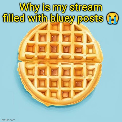 Waffle | Why is my stream filled with bluey posts 😭 | image tagged in waffle | made w/ Imgflip meme maker