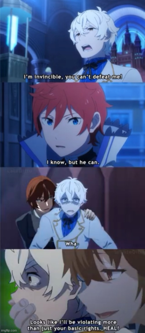 I never thought I'd ever see a crossover between Re:Zero and Redo of Healer | image tagged in re zero,redo of healer,regulus,keyaru,reinhard | made w/ Imgflip meme maker