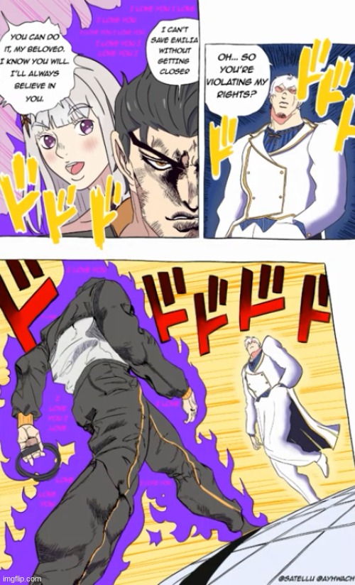 image tagged in re zero,jjba,subaru,emilia,regulus | made w/ Imgflip meme maker