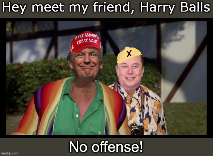 Bushwood 2025 | Hey meet my friend, Harry Balls; No offense! | image tagged in doge,maga | made w/ Imgflip meme maker