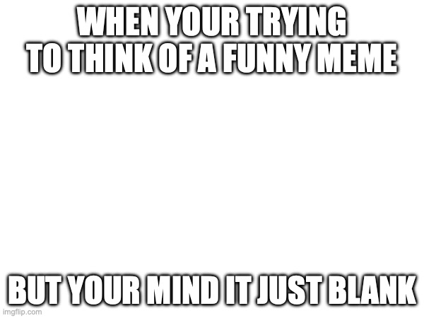 WHEN YOUR TRYING TO THINK OF A FUNNY MEME; BUT YOUR MIND IT JUST BLANK | image tagged in blank white template | made w/ Imgflip meme maker