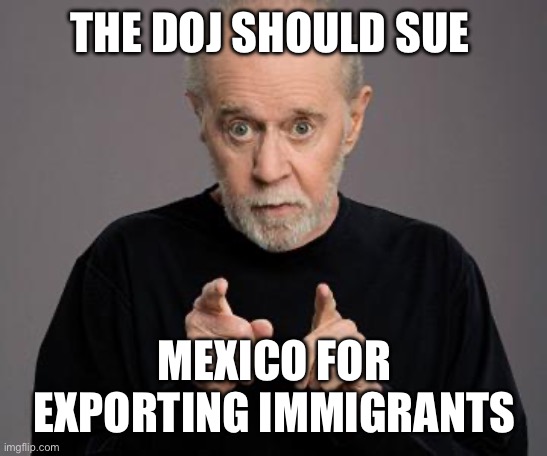 george carlin | THE DOJ SHOULD SUE MEXICO FOR EXPORTING IMMIGRANTS | image tagged in george carlin | made w/ Imgflip meme maker