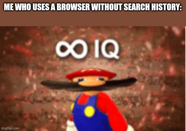 Infinite IQ | ME WHO USES A BROWSER WITHOUT SEARCH HISTORY: | image tagged in infinite iq | made w/ Imgflip meme maker