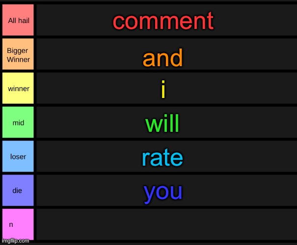 yoshi's tier list | comment; and; i; will; rate; you | image tagged in yoshi's tier list | made w/ Imgflip meme maker