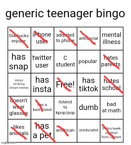 uh ok then | image tagged in generic teenager bingo | made w/ Imgflip meme maker