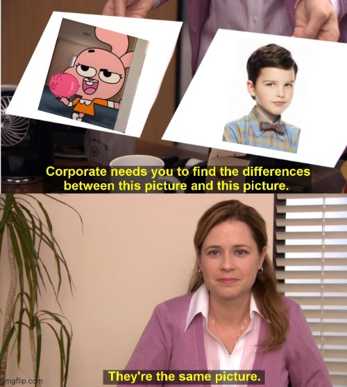 They have the same mindset bruv | image tagged in memes,they're the same picture,the amazing world of gumball,young sheldon | made w/ Imgflip meme maker