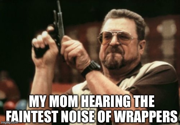 Am I The Only One Around Here | MY MOM HEARING THE FAINTEST NOISE OF WRAPPERS | image tagged in memes,am i the only one around here | made w/ Imgflip meme maker