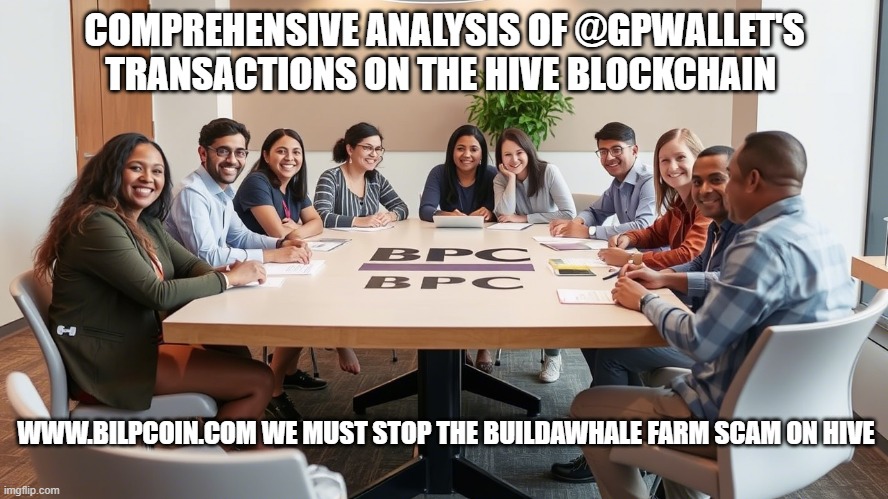 COMPREHENSIVE ANALYSIS OF @GPWALLET'S TRANSACTIONS ON THE HIVE BLOCKCHAIN; WWW.BILPCOIN.COM WE MUST STOP THE BUILDAWHALE FARM SCAM ON HIVE | made w/ Imgflip meme maker