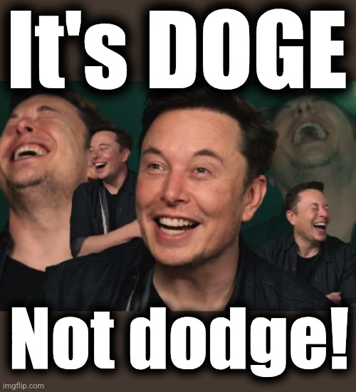 Elon Musk Laughing | It's DOGE Not dodge! | image tagged in elon musk laughing | made w/ Imgflip meme maker