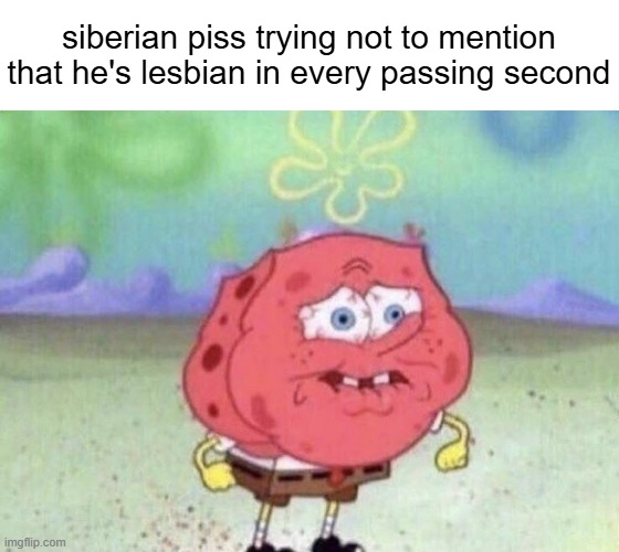 "lesbian" you mean just straight? | siberian piss trying not to mention that he's lesbian in every passing second | image tagged in spongebob holding breath | made w/ Imgflip meme maker