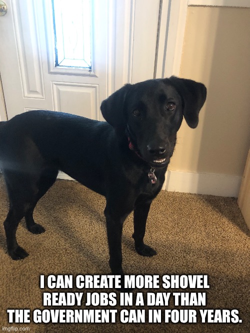 I CAN CREATE MORE SHOVEL READY JOBS IN A DAY THAN THE GOVERNMENT CAN IN FOUR YEARS. | made w/ Imgflip meme maker