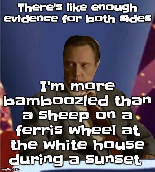 Guhb | There's like enough evidence for both sides; I'm more bamboozled than a sheep on a ferris wheel at the white house during a sunset | image tagged in guhb | made w/ Imgflip meme maker