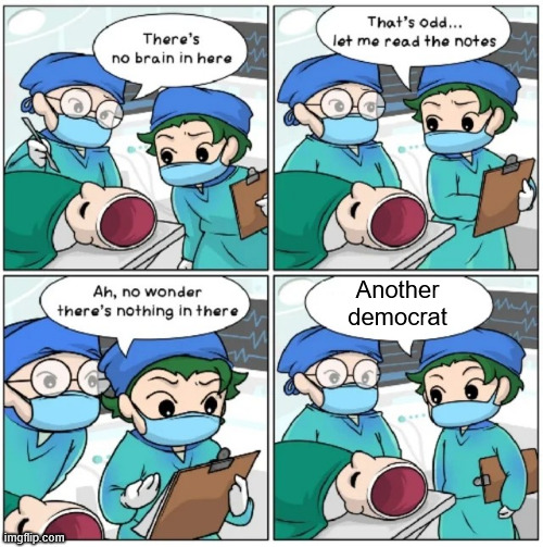 There's no brain here. | Another democrat | image tagged in there's no brain here | made w/ Imgflip meme maker