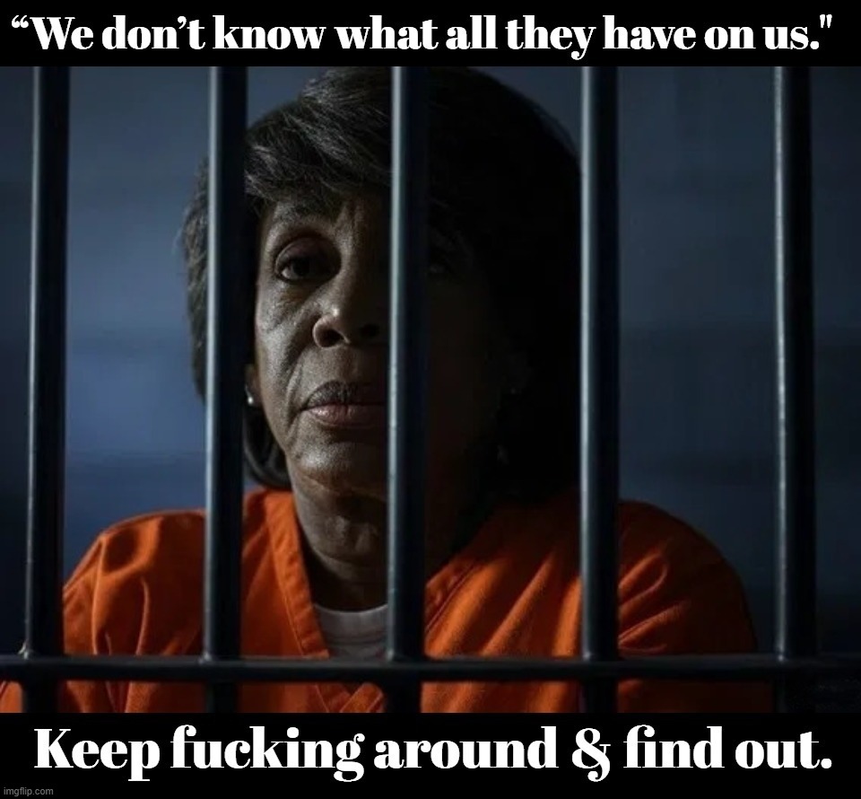 “We don’t know what all they have on us." | image tagged in gasoline maxine,maxine waters,fafo,fuck around and find out,illiteracy,mental illness | made w/ Imgflip meme maker