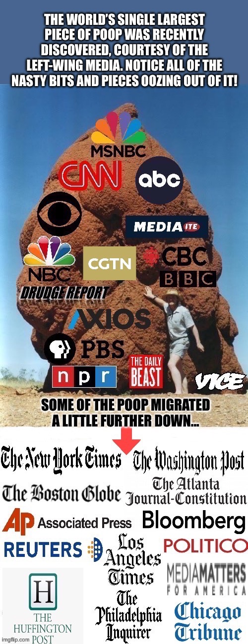 28 of the absolute worst… | THE WORLD’S SINGLE LARGEST PIECE OF POOP WAS RECENTLY DISCOVERED, COURTESY OF THE LEFT-WING MEDIA. NOTICE ALL OF THE NASTY BITS AND PIECES OOZING OUT OF IT! | image tagged in biased media | made w/ Imgflip meme maker