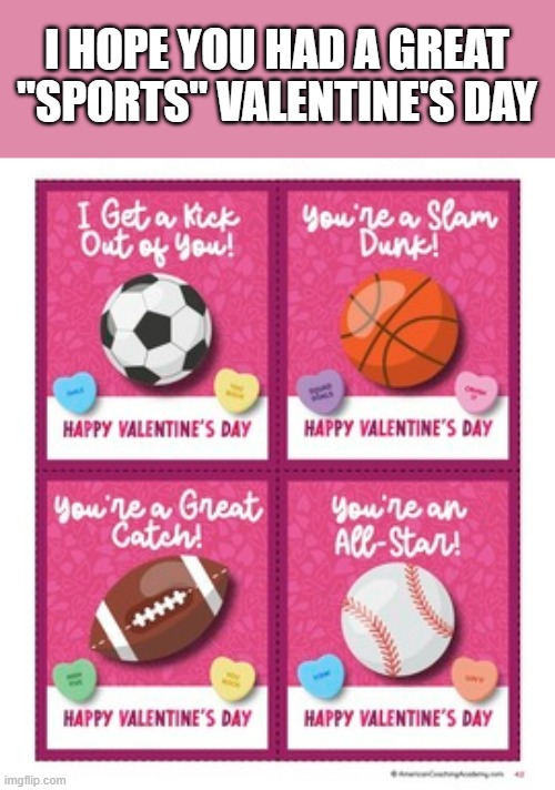 memes by Brad - Did you have a sports themed Valentine's Day? | I HOPE YOU HAD A GREAT "SPORTS" VALENTINE'S DAY | image tagged in humor,funny,valentine's day,bingo,games,sports | made w/ Imgflip meme maker