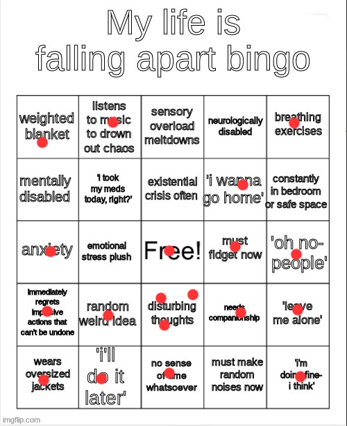 my life is falling apart bingo | image tagged in my life is falling apart bingo | made w/ Imgflip meme maker