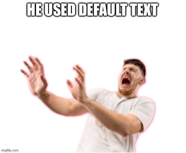 he left all caps on(custom) | HE USED DEFAULT TEXT | image tagged in he left all caps on custom | made w/ Imgflip meme maker