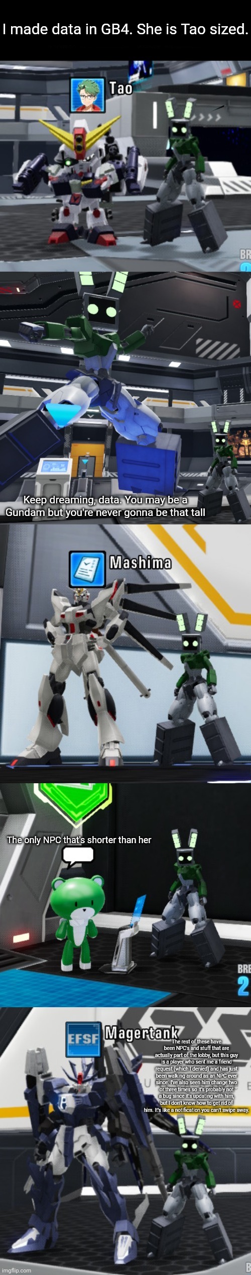 Made one of my characters in Gundam breaker 4 | I made data in GB4. She is Tao sized. | made w/ Imgflip meme maker