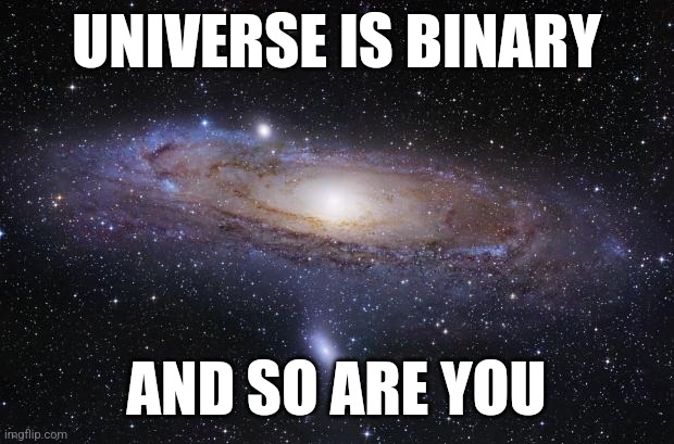 I'm the Universe and so are you. | UNIVERSE IS BINARY; AND SO ARE YOU | image tagged in god religion universe,binary | made w/ Imgflip meme maker