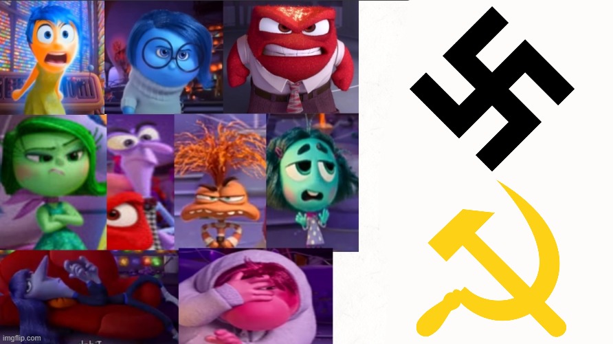 inside out 2 emotions are angry at nazi and communism | image tagged in inside out 2 emotions are angry at insert something you hate,nazi,fascism,communism,socialism | made w/ Imgflip meme maker