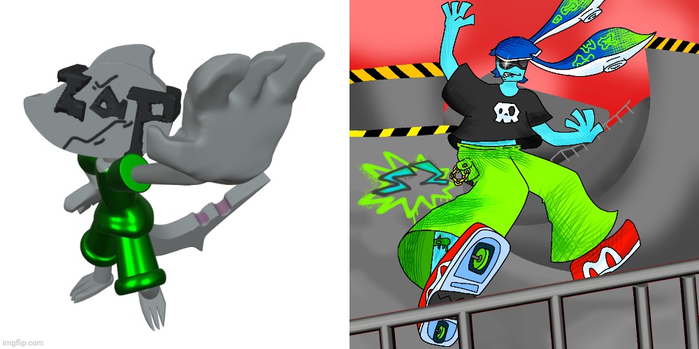 Literally my 2 main OCS both being dumbasses | image tagged in stop mf,skatez squidzy promo art | made w/ Imgflip meme maker