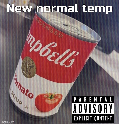 Sick ass tomato soup can | New normal temp | image tagged in sick ass tomato soup can | made w/ Imgflip meme maker