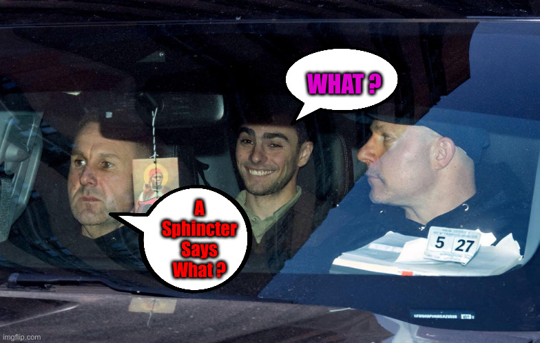 Cop Car Luigi | WHAT ? A Sphincter Says What ? | image tagged in cop car luigi | made w/ Imgflip meme maker