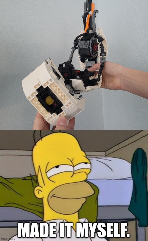 Lego GLaDOS | MADE IT MYSELF. | image tagged in homer satisfied,portal,portal 2,glados,lego | made w/ Imgflip meme maker