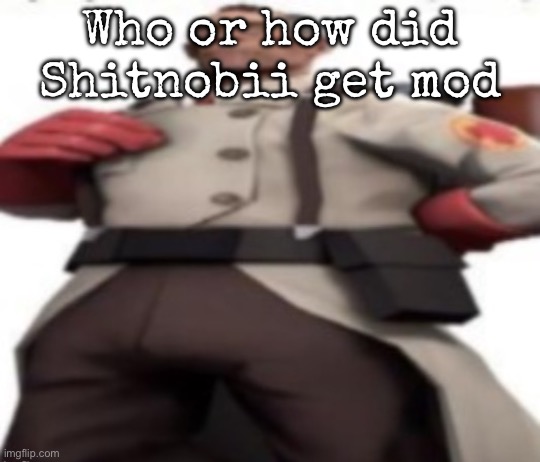 Ze medic | Who or how did Shitnobii get mod | image tagged in ze medic,msmg | made w/ Imgflip meme maker