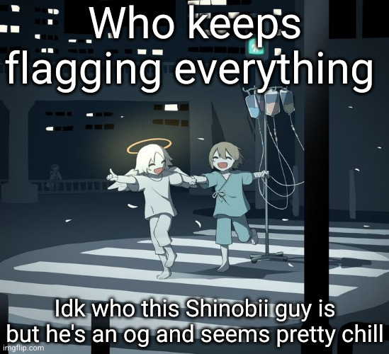 Fr no ? | Who keeps flagging everything; Idk who this Shinobii guy is but he's an og and seems pretty chill | image tagged in avogado6,shinobii,funny,self glaze | made w/ Imgflip meme maker