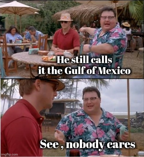 See Nobody Cares Meme | He still calls it the Gulf of Mexico See , nobody cares | image tagged in memes,see nobody cares | made w/ Imgflip meme maker