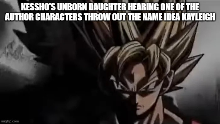 Shitpost.mp3 | KESSHO'S UNBORN DAUGHTER HEARING ONE OF THE AUTHOR CHARACTERS THROW OUT THE NAME IDEA KAYLEIGH | image tagged in goku staring | made w/ Imgflip meme maker