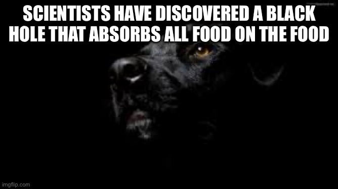 black dog of depression | SCIENTISTS HAVE DISCOVERED A BLACK HOLE THAT ABSORBS ALL FOOD ON THE FOOD | image tagged in black dog of depression,funny memes | made w/ Imgflip meme maker