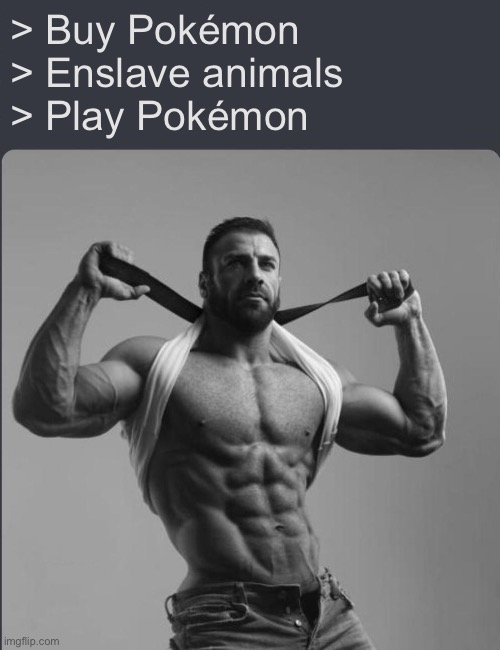 Refuses to elaborate any further | > Buy Pokémon
> Enslave animals
> Play Pokémon | image tagged in refuses to elaborate any further | made w/ Imgflip meme maker