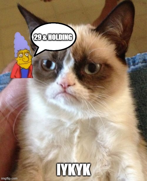 29 & Holding | 29 & HOLDING; IYKYK | image tagged in memes,grumpy cat | made w/ Imgflip meme maker