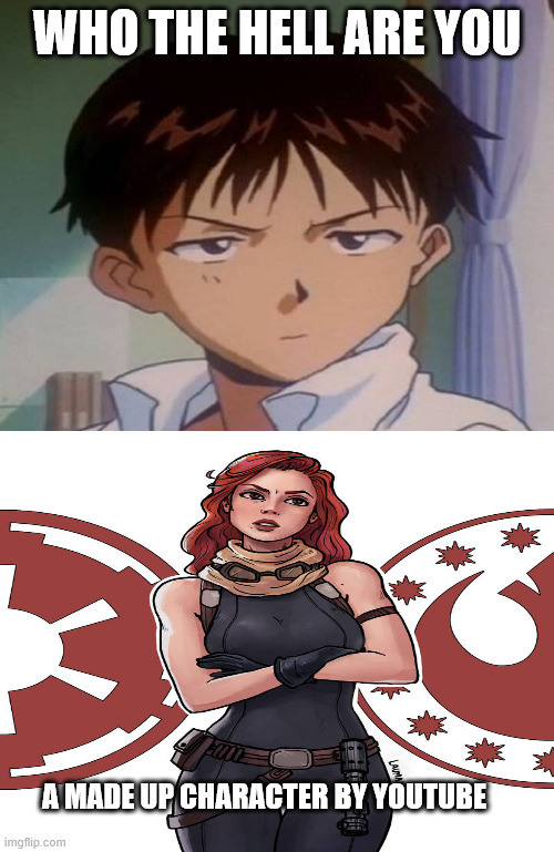 shinji annoyed by mara jade | WHO THE HELL ARE YOU; A MADE UP CHARACTER BY YOUTUBE | image tagged in shinji annoyed by who,neon genesis evangelion,youtube,anime,funny memes,imagination | made w/ Imgflip meme maker